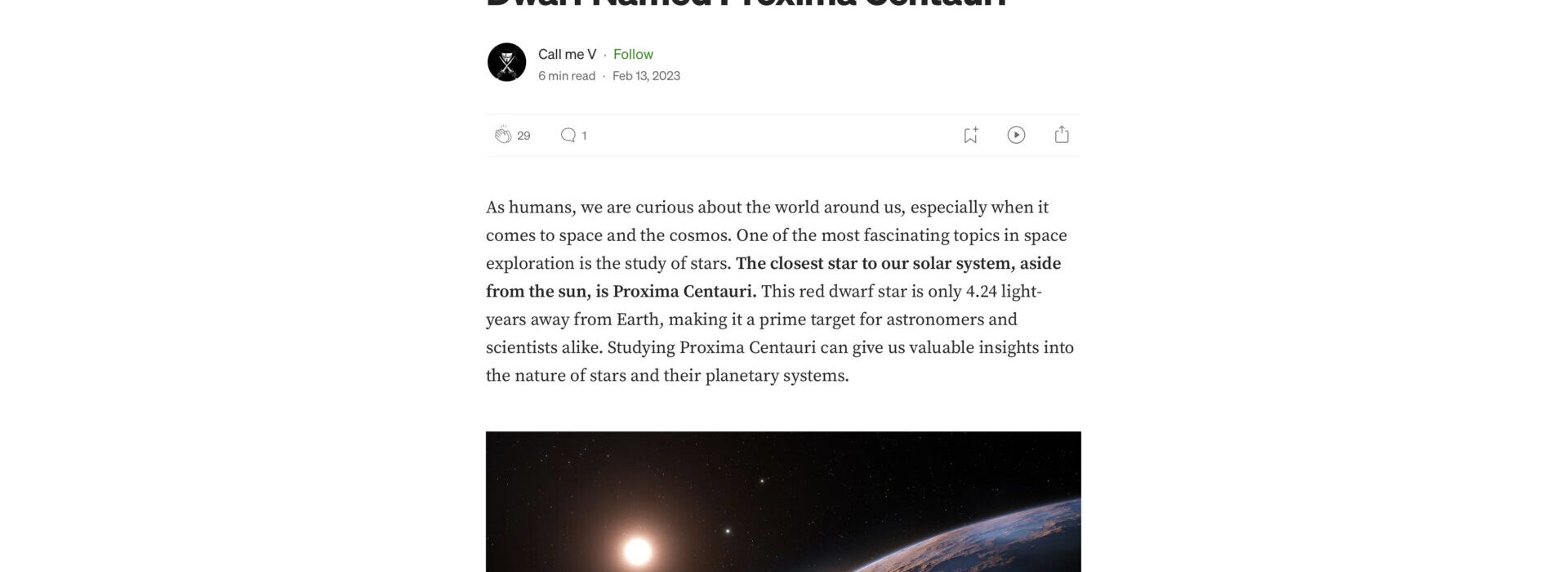 The Nearest Star to Earth: A Red Dwarf Named Proxima Centauri